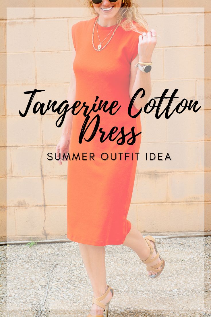 Summer Outfit: Tangerine Cotton Dress + Neutral Strappy Sandals. | LSR
